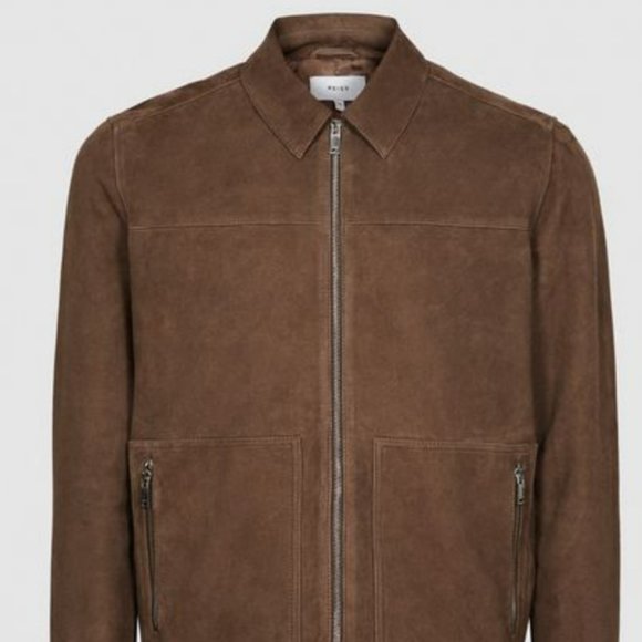 Reiss Suede Leather Zip Jacket - Picture 1 of 7